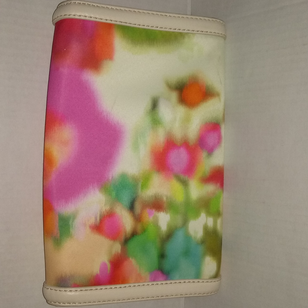 KATE SPADE MULTI COLOR SATIN CLUTCH WITH LEATHER TRIM - Picture 3 of 13